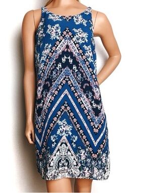 Navy and White Paisley Sleeveless Dress Double Layered